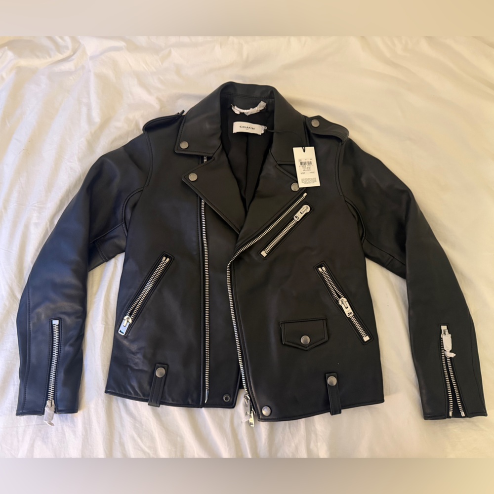 Coach Moto Leather Jacket with Silver Zippers - NWT